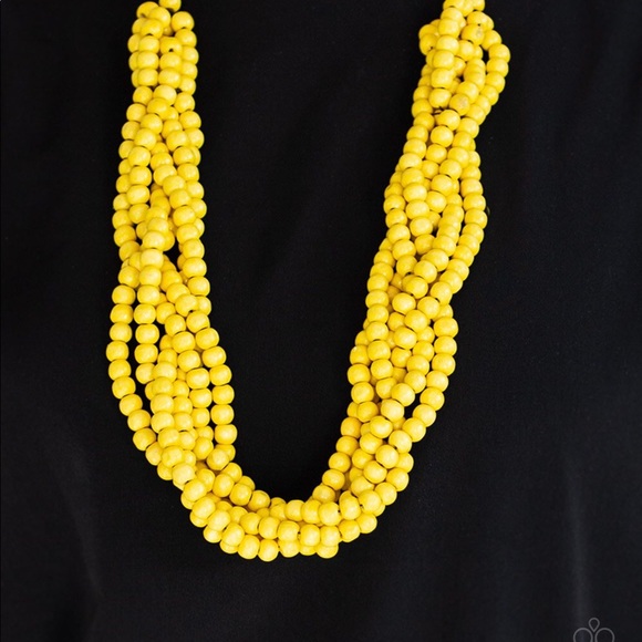 Paparazzi Tahiti Tropic Yellow Wood Necklace NWT